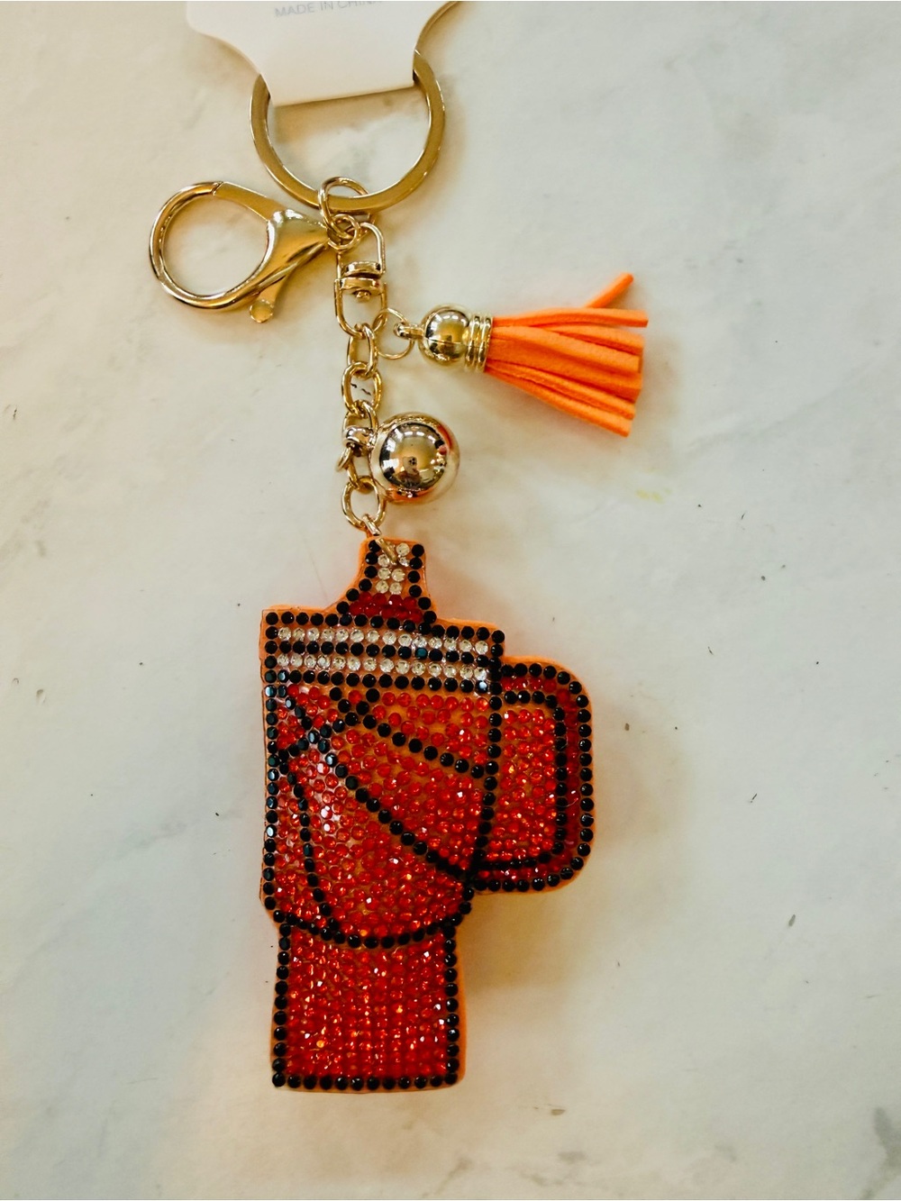 🏀 NWT Rhinestone Basketball Tumbler Puffy Keychain Bag Charm Orange